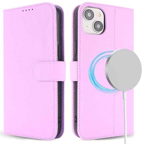 ELTEKER Hülle iPhone 15 Plus Handyhülle [kabelloses Laden] [Echtes Leder] Klapphülle iPhone 15 Plus mit Kartenfach,Flip Case Schutzhülle Leder Hülle für iPhone 15 Plus-rosa von ELTEKER