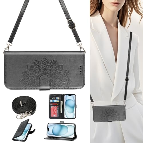 Elteker Schutzhülle für iPhone 15 Pro Max, Brieftaschen-Schutzhülle mit Schultergurt, Umhängeband, PU-Leder, Klappständer, Damen-Brieftaschen-Schutzhülle mit Kartenhalter, Schwarz Elteker Schutzhülle für iPhone 15 Pro Max, Brieftaschen-Schutzhülle mit Schultergurt, Umhängeband, PU-Leder, Klappständer, Damen-Brieftaschen-Schutzhülle mit Kartenhalter, Schwarz von ELTEKER