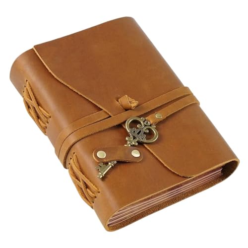 ELUKHT Vintage-Reise-Notizbuch, Retro-Leder, handgefertigt, mit Schlüssel, Reisebuch, blanko, 300 Seiten, Braun, 18 x 13 cm ELUKHT Vintage-Reise-Notizbuch, Retro-Leder, handgefertigt, mit Schlüssel, Reisebuch, blanko, 300 Seiten, Braun, 18 x 13 cm von ELUKHT