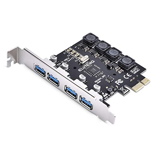 ELUTENG 4 Ports PCIe USB 3.0 Karte 5Gbps PCIe zu USB 3.0 Erweiterungskarte Unabhängige Stromversorgung unterstützt den PCIE X1/X4/X8/X16 PCI Express USB 3.0 Karte für Desktop PC Windows 10/8.1/8/7 von ELUTENG