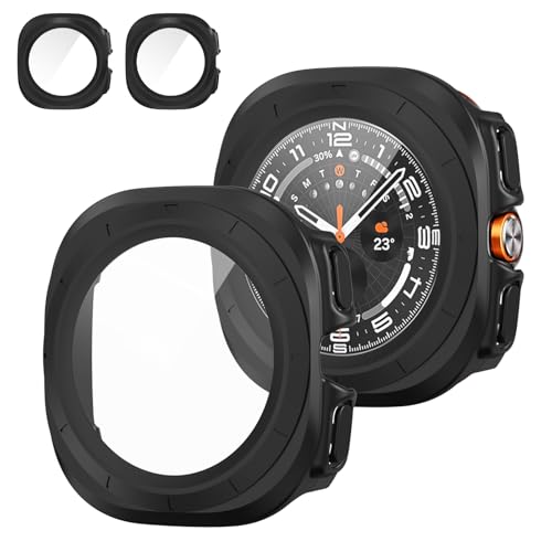 ELUTENG 2 Stück Hülle mit Schutzfolie Kompatibel mit Samsung Galaxy Watch Ultra 47mm, Gesamt Schutzhülle, Eingebaut Gehärteter HD Glas Displayschutz, PC Hard Hülle für Galaxy Watch 7 Ultra, Schwarz ELUTENG 2 Stück Hülle mit Schutzfolie Kompatibel mit Samsung Galaxy Watch Ultra 47mm, Gesamt Schutzhülle, Eingebaut Gehärteter HD Glas Displayschutz, PC Hard Hülle für Galaxy Watch 7 Ultra, Schwarz von ELUTENG