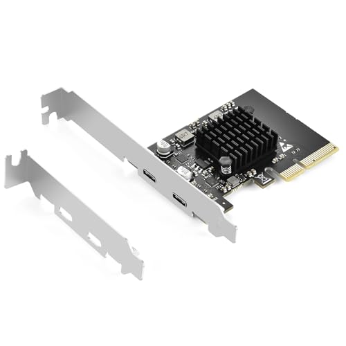ELUTENG USB C PCIe Karte 2 Ports 2 x 10Gpbs Kompatibel mit PCIE X4/X8/X16, PCI-E USB C 3.2 Gen2 Erweiterungskarte 20Gbps mit Großflächigem Kühlkörper für Desktop PC Windows 11/10/8/7/XP von ELUTENG