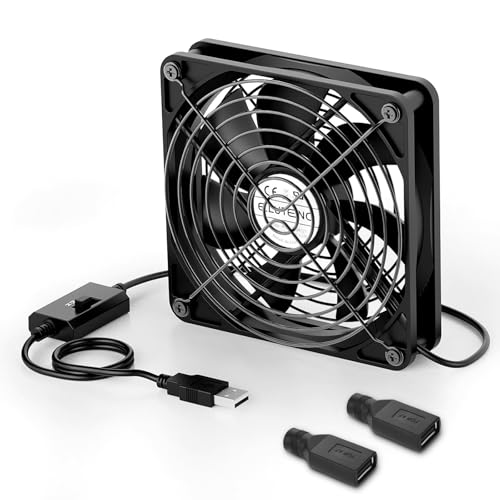 ELUTENG USB Lüfter 120mm 5V PC Computer Lüfter mit 2 DC zu USB Adaptern, USB Ventilator Leise mit 3 Einstellbare Geschwindigkeiten für Computer/PS5/PS4/TV Box/Receiver/AV Schrank/Router/AV-Kabine ELUTENG USB Lüfter 120mm 5V PC Computer Lüfter mit 2 DC zu USB Adaptern, USB Ventilator Leise mit 3 Einstellbare Geschwindigkeiten für Computer/PS5/PS4/TV Box/Receiver/AV Schrank/Router/AV-Kabine von ELUTENG