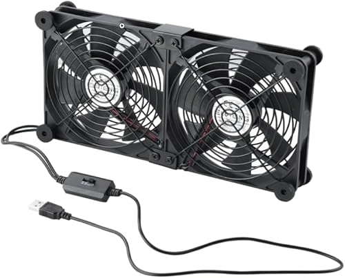 ELUTENG USB Lüfter 140mm 5V 2 in 1 mit 3 Einstellbare Geschwindigkeiten, Doppelt USB Computer Ventilator 140mm PC Lüfter 14mm mit 8 Stoßdämpfenden Füßen für PS5 PS4/Laptop/TV Box/Router von ELUTENG