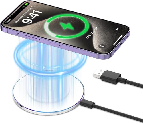 ELUTENG Ladegerät für iPhone Ladestation, 15W Magnet Ladestation LED Induktive Kabellos Ladepad Kompatibel mit iPhone 16 15 14 13 12 Pro Max Plus Mini iWatch 10 9 8 AirPods 3 2 Pro, Weiß von ELUTENG