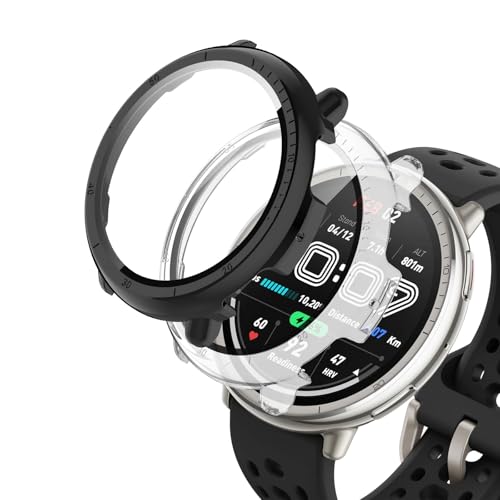 ELYCO Kompatibel mit Amazfit Active 2 Hülle, [2 Stück] 360 Grad Rundum Stoßfeste Schutzhülle mit HD Displayschutz, Kratzfeste Hard PC Ultra Dünne Cover [Schwarz + Transparente] von ELYCO