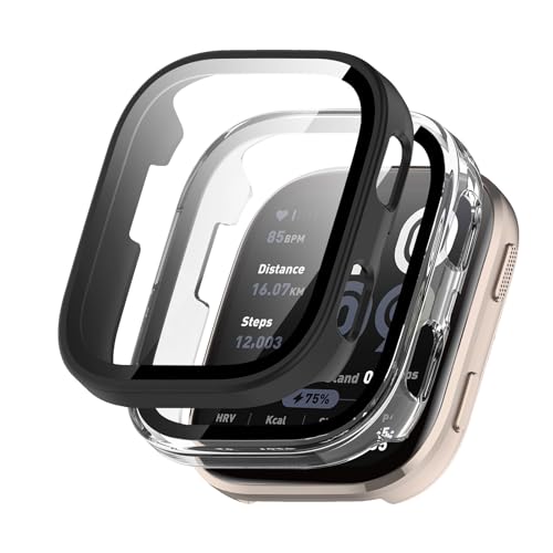 ELYCO Kompatibel mit Amzfit Bip 6 Hülle, [2 Stück] 360 Grad Rundum Stoßfeste Schutzhülle mit HD Displayschutz, Kratzfeste Hard PC Ultra Dünne Cover [Schwarz + Transparente] von ELYCO