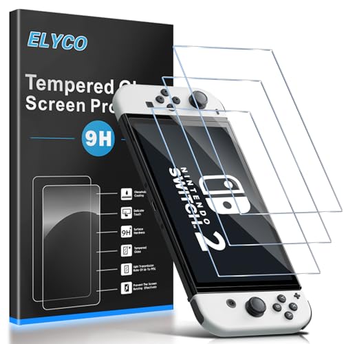 ELYCO Schutzfolie Kompitabel mit Nintendo Switch 2 für Panzerglas, [3 Stück] Anti-Kratzer, 9H Härte Glas, HD Displayschutzfolie, Anti-Öl, Anti-Bläschen Schutzglas für Nintendo Switch 2 zubehör von ELYCO