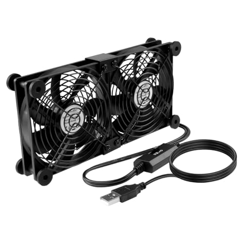 ELZO 2 in 1 Dual USB Lüfter 120mm 5V, Doppelt USB Ventilator 120mm PC Computer Lüfter mit 3 Einstellbare Geschwindigkeiten 12cm mit 8 Stoßdämpfenden Füßen für PS5 PS4/Laptop/TV Box/Router von ELZO