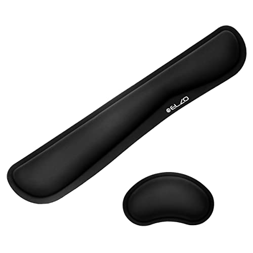 ELZO Handballenauflage für Tastatur und Maus Handgelenkauflage mit Memory-Schaum ergonomisch Wrist Rest zur Entlastung des Handgelenks Schwarz PU-Leder Pad-Set von ELZO