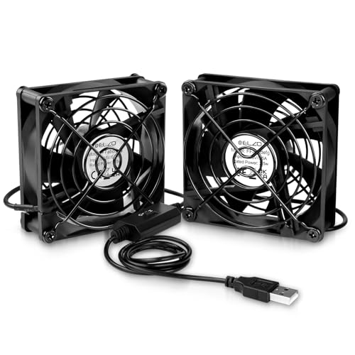 ELZO USB Ventilator 2 Stück, 80mm 5V mit 3 Einstellbare Geschwindigkeiten, Leise Mini Tischventilator, USB PC Lüfter 80mm Axiallüfter für Computer PS4 PS5 TV Box Empfänger AV-Kabine Router Office von ELZO
