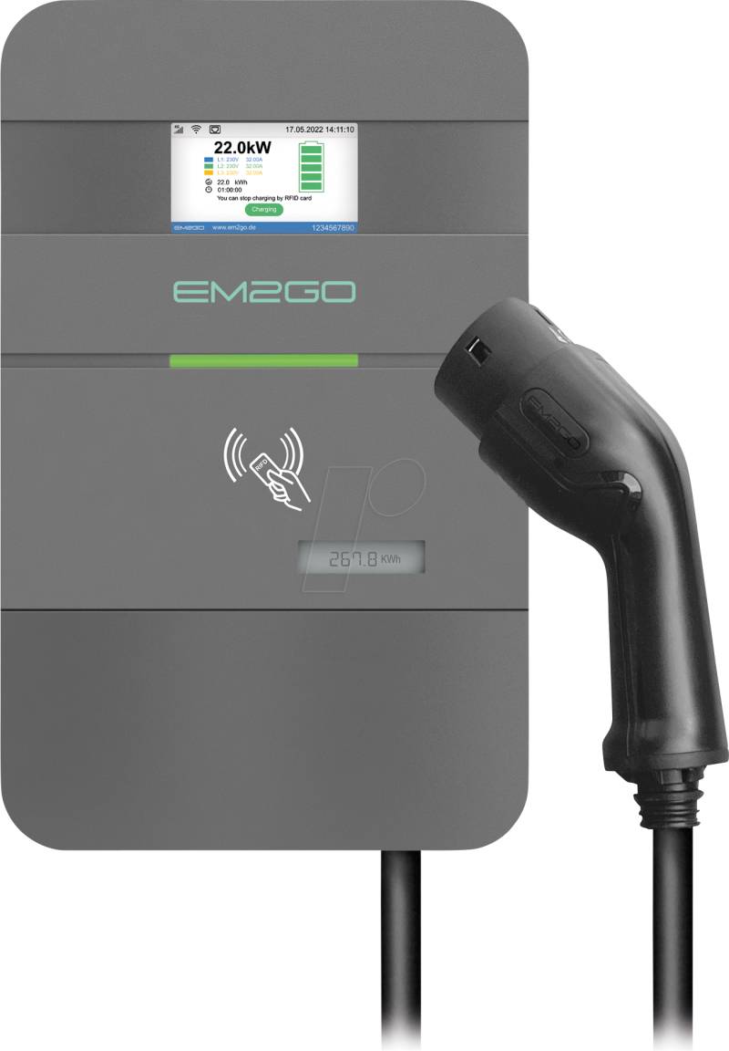 EM2GO EMN022AC1 - Wallbox, 22 kW, LAN+WLAN+RS485, 32 A 3PH, OCCP von EM2GO
