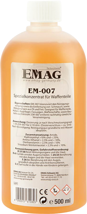 EMAG EM007 - Ultraschall-Reinigungskonzentrat, für Waffenteile, 500 ml von EMAG