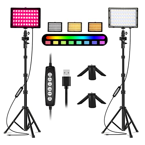 EMART 2-Pack Video Licht RGB, Dimmbare 5500K Videoleuchte LED USB mit Verstellbarem Stativ, Foto Licht für Videoaufnahme, Streaming Licht, YouTube, Fotostudios von EMART