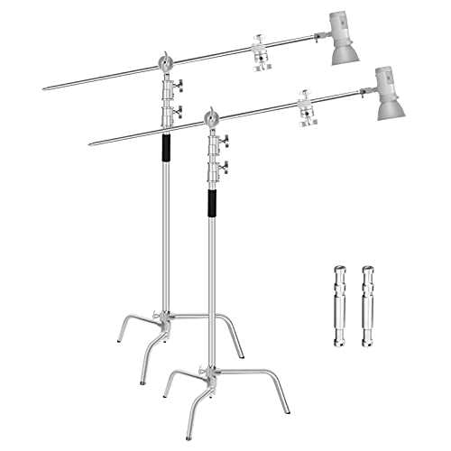 EMART 2er Pack C Stand mit Boom Arm, 300 cm Verstellbares Edelstahl-Beleuchtungsstativ mit 128 cm Haltearm, Kugelgelenk für Reflektor, Softbox, Monolight, Regenschirm von EMART