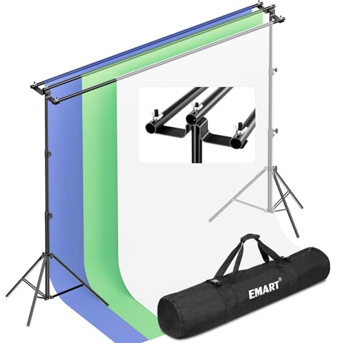 EMART 3-in-1 Foto Hintergrundsystem für Fotostudios, 2,6mx3m Verstellbar Foto Hintergrund Ständer, Hochbelastbare Fotohintergrund Ständer für Studio Photo, Porträt Produkt Fotografie, Party, Hochzeit von EMART