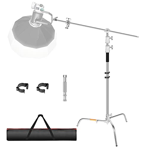 EMART Ausziehbarer Bein C Ständer mit 128cm Galgenarm, robuster Edelstahl Beleuchtungsstativ, 300cm höhenverstellbar, Studio-Überkopf-Flashpoint-Ständer für Reflektor, Softbox, Monolight, Regenschirm von EMART