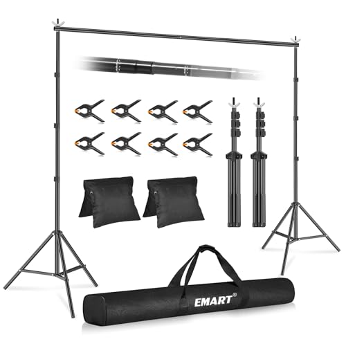 EMART Foto Hintergrund Ständer, 3x3m Verstellbarer Hintergrundsystem mit 6 Hintergrundklemmen, 2 Sandsack für Fotostudio Porträt Produktfotografie Studiofotografie EMART Foto Hintergrund Ständer, 3x3m Verstellbarer Hintergrundsystem mit 6 Hintergrundklemmen, 2 Sandsack für Fotostudio Porträt Produktfotografie Studiofotografie von EMART