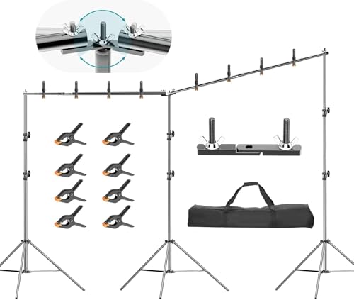 EMART Foto Hintergrund Ständer 3m x 6m, Verstellbarer Strapazierfähiger Hintergrundständer, Hintergrundsystem Fotostudio mit 8 Federklemmen, 1 Tragetasche für Studio Photo, Fotografie, Video, Hochzeit von EMART