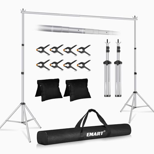EMART Foto Hintergrund Ständer Silber, 2,6x3m Verstellbarer Hintergrundsystem mit 6 Hintergrundklemmen, 2 Sandsack für Fotostudio Porträt Produktfotografie Studiofotografie EMART Foto Hintergrund Ständer Silber, 2,6x3m Verstellbarer Hintergrundsystem mit 6 Hintergrundklemmen, 2 Sandsack für Fotostudio Porträt Produktfotografie Studiofotografie von EMART