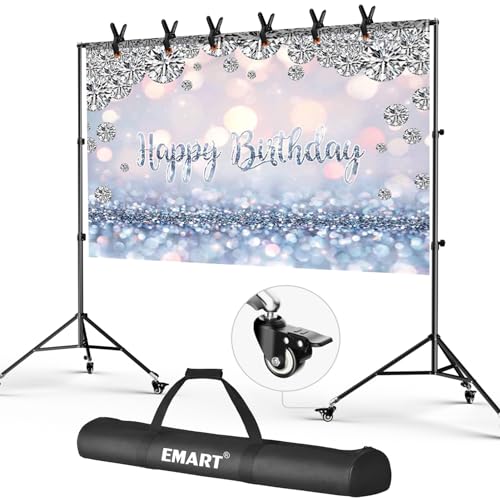 EMART Foto Hintergrund Ständer mit Rädern, 2x3m Verstellbarer Hintergrundsystem mit 6 Hintergrundklemmen für Foto Studio Video von EMART