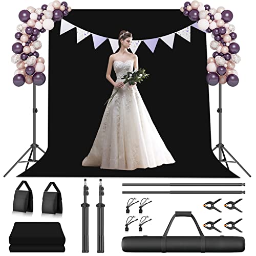 EMART Foto Hintergrund Ständer mit Schwarz Screen, 2x3m Verstellbarer Hintergrundsystem, 1,8x2,8m Foto Hintergründe Schwarz für Produkt Porträt Photo Video Studio Fotografie von EMART