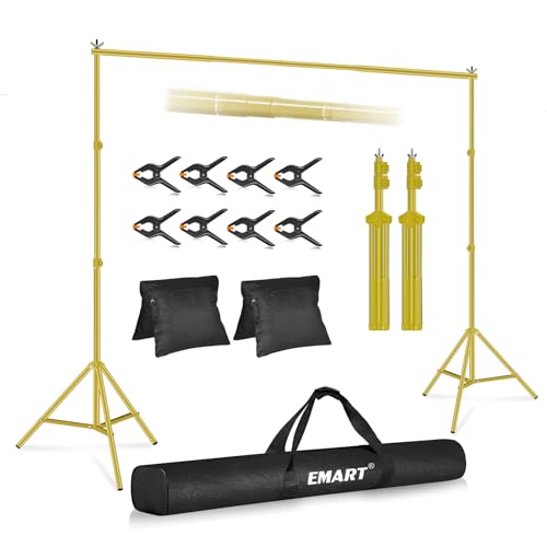 EMART Goldener Foto Hintergrund Ständer, 2x3m Verstellbarer Hintergrundsystem mit 8 Hintergrundklemmen, 2 Sandsack für Fotostudio Porträt Produktfotografie Studiofotografie EMART Goldener Foto Hintergrund Ständer, 2x3m Verstellbarer Hintergrundsystem mit 8 Hintergrundklemmen, 2 Sandsack für Fotostudio Porträt Produktfotografie Studiofotografie von EMART