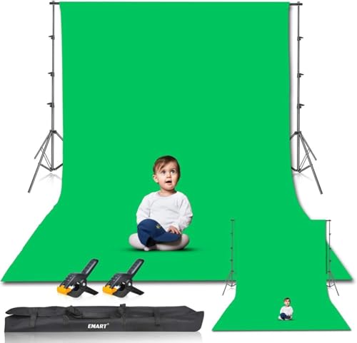 EMART Greenscreen Hintergrund mit Ständer, 2,6x3m Hintergrundsystem, 3 X 3,6m Grün Fotohintergrund und 2 Federklemmen Fotostudio Set für Produkt Porträt YouTube Video Fotografie EMART Greenscreen Hintergrund mit Ständer, 2,6x3m Hintergrundsystem, 3 X 3,6m Grün Fotohintergrund und 2 Federklemmen Fotostudio Set für Produkt Porträt YouTube Video Fotografie von EMART