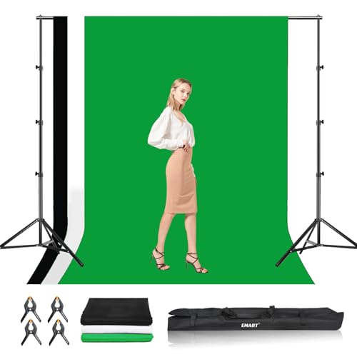 EMART Hintergrundsystem mit Stoff, Professionelles Fotostudio Set 2,6×3m Foto Hintergrund Ständer Set mit Fotohintergrund und 4 Federklemm für Fotografie, Videoaufnahme YouTube von EMART