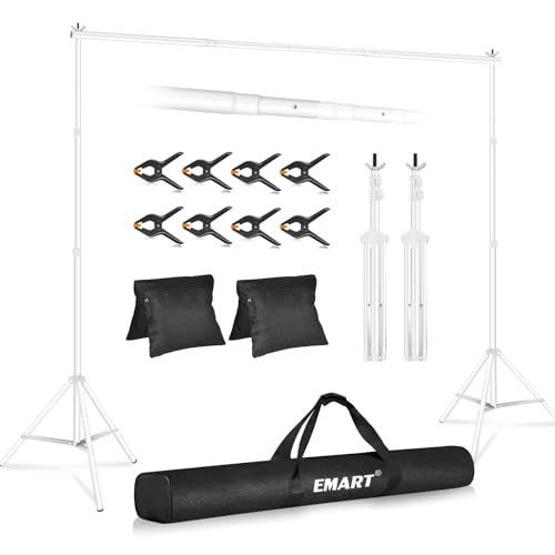 EMART Weißer Foto Hintergrund Ständer, 2,6x3m Verstellbarer Hintergrundsystem mit 6 Hintergrundklemmen, 2 Sandsack für Fotostudio Porträt Produktfotografie Studiofotografie EMART Weißer Foto Hintergrund Ständer, 2,6x3m Verstellbarer Hintergrundsystem mit 6 Hintergrundklemmen, 2 Sandsack für Fotostudio Porträt Produktfotografie Studiofotografie von EMART