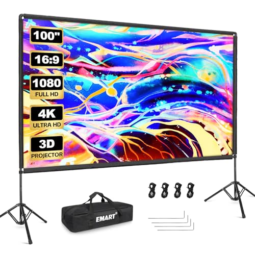 Beamer Leinwand mit Ständer 100inch, EMART Tragbar Projektor Leinwand 4K HD 16:9, Indoor Outdoor Projektion Leicht und Kompakt mit Tragetasche für Theater, Heimkino, Camping Beamer Leinwand mit Ständer 100inch, EMART Tragbar Projektor Leinwand 4K HD 16:9, Indoor Outdoor Projektion Leicht und Kompakt mit Tragetasche für Theater, Heimkino, Camping von EMART