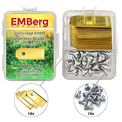 EMBerg Monster XL Klingen (18 Stück) für Husqvarna Automower Gardena Mcculloch Mähroboter Rasenmäher Mähroboter Rasenmäher Roboter Ersatzmesser für 315 430 435 450 und viele andere Modelle (Titan) von EMBergSupply