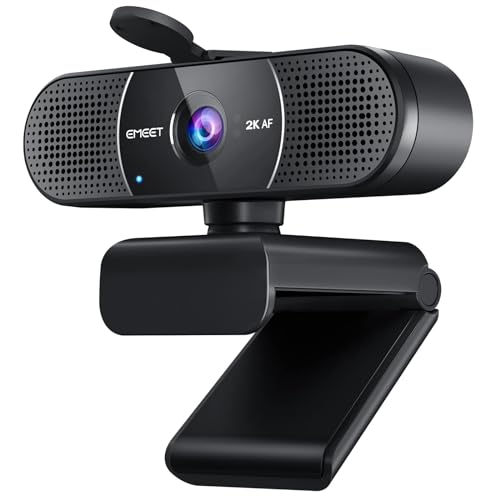 EMEET 2K Webcam - C960 2K Webcam mit Dual Mikrofon, Webcam mit Objektivabdeckung, 76° Streaming Kamera mit Automatische Lichtkorrektur, TOF Autofokus, PC Webcam Ideal für Zoom, Skype, Win10, Mac OS von EMEET