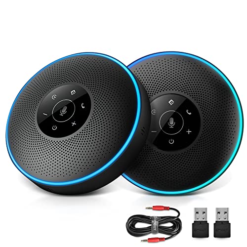 EMEET Bluetooth Konferenzlautsprecher Set - 2pcs Speakers mit Dongle, Konferenzlautsprecher mit Mikrofon, 360° Spracherkennung/Plug&Play, für Anrufe/Konferenzen/Online Meeting/Klassen/Büro/Homeoffice von EMEET