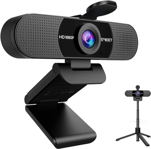 EMEET Full HD Webcam - C960 Kit 1080P Webcam mit Objektivabdeckung & Dual Mikrofon, 90 ° Streaming Kamera mit Automatische Lichtkorrektur, Plug & Play, Webcam mit Stativ für Linux, Win10, Mac OS von EMEET