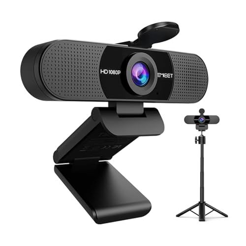 EMEET Full HD Webcam - C960 Kit 1080P Webcam mit Objektivabdeckung & Dual Mikrofon, 90 ° Streaming Kamera mit Automatische Lichtkorrektur, Plug & Play, Webcam mit Stativ für Linux, Win10, Mac OS von EMEET