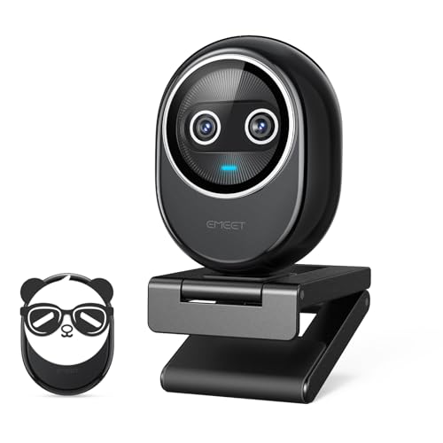 EMEET Piko+ Webcam 4K, Weltweit Erste KI-gestützte 4K Webcam mit Dual-Kamera und KI-Autofokus, mit 1/2.55'' Sony Sensor, 3 Mikrofone und 3 Tonmodi, Panda-Datenschutzabdeckung, Ideal für Live von EMEET