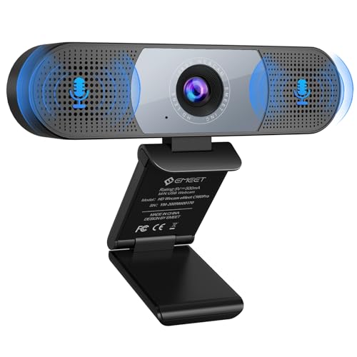 EMEET Webcam mit Mikrofon und Lautsprecher - C980PRO 1080P Webcam, Full HD Webcam mit Objektivabdeckung, 90° Sichtfeld, Automatische Lichtkorrektur, Plug & Play, Kamera PC, Skype, Konferenz von EMEET