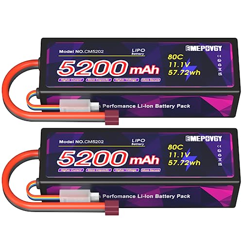 EMEPOVGY 3S RC Lipo Akku 11,1V 5200mAh 80C Batterie Pack Hardcase mit Deans T Steck für RC Auto Boot LKW Heli Flugzeug (2 Packungen) von EMEPOVGY