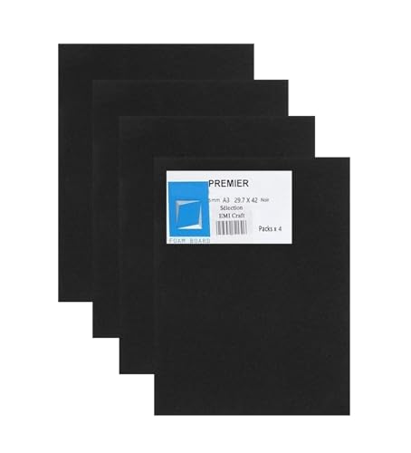 EMI CRAFT Füllfederpappe, Schaumstoff, A3, 5 mm, 29,7 x 42 cm, Schwarz, 4 Stück von EMI CRAFT