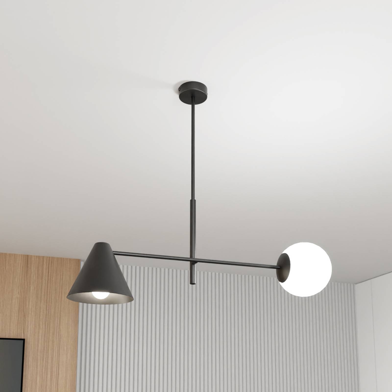 Deckenlampe Hermes, 2-flammig, schwarz, Glas, 70 cm, E14 Deckenlampe Hermes, 2-flammig, schwarz, Glas, 70 cm, E14 von EMIBIG LIGHTING