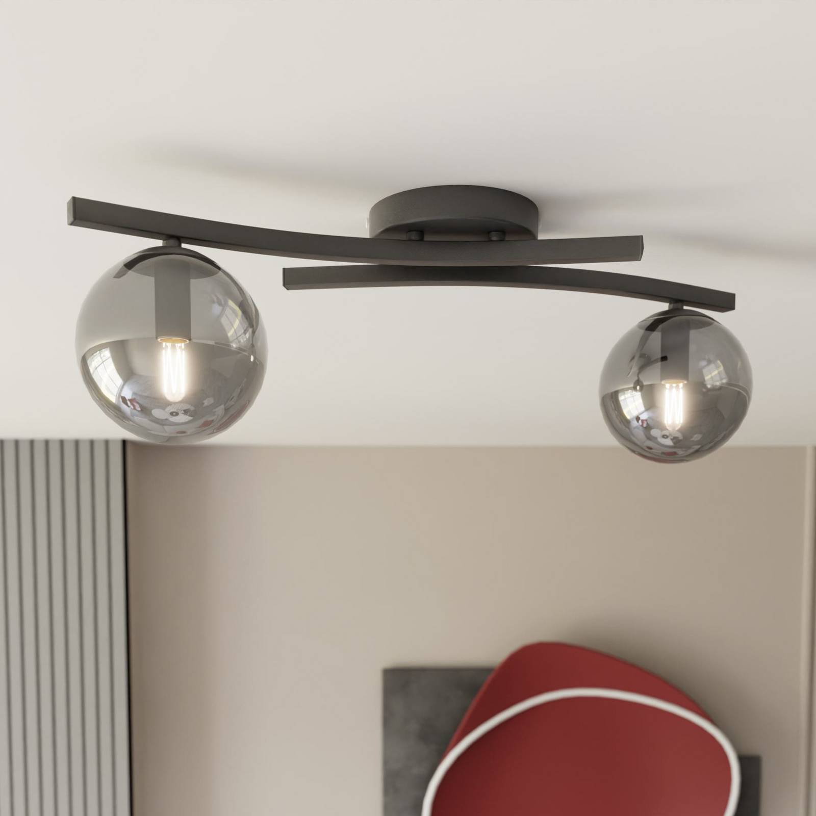 Deckenlampe Opus, Länge 60 cm, rauchgrau/schwarz, 2-flg. Deckenlampe Opus, Länge 60 cm, rauchgrau/schwarz, 2-flg. von EMIBIG LIGHTING