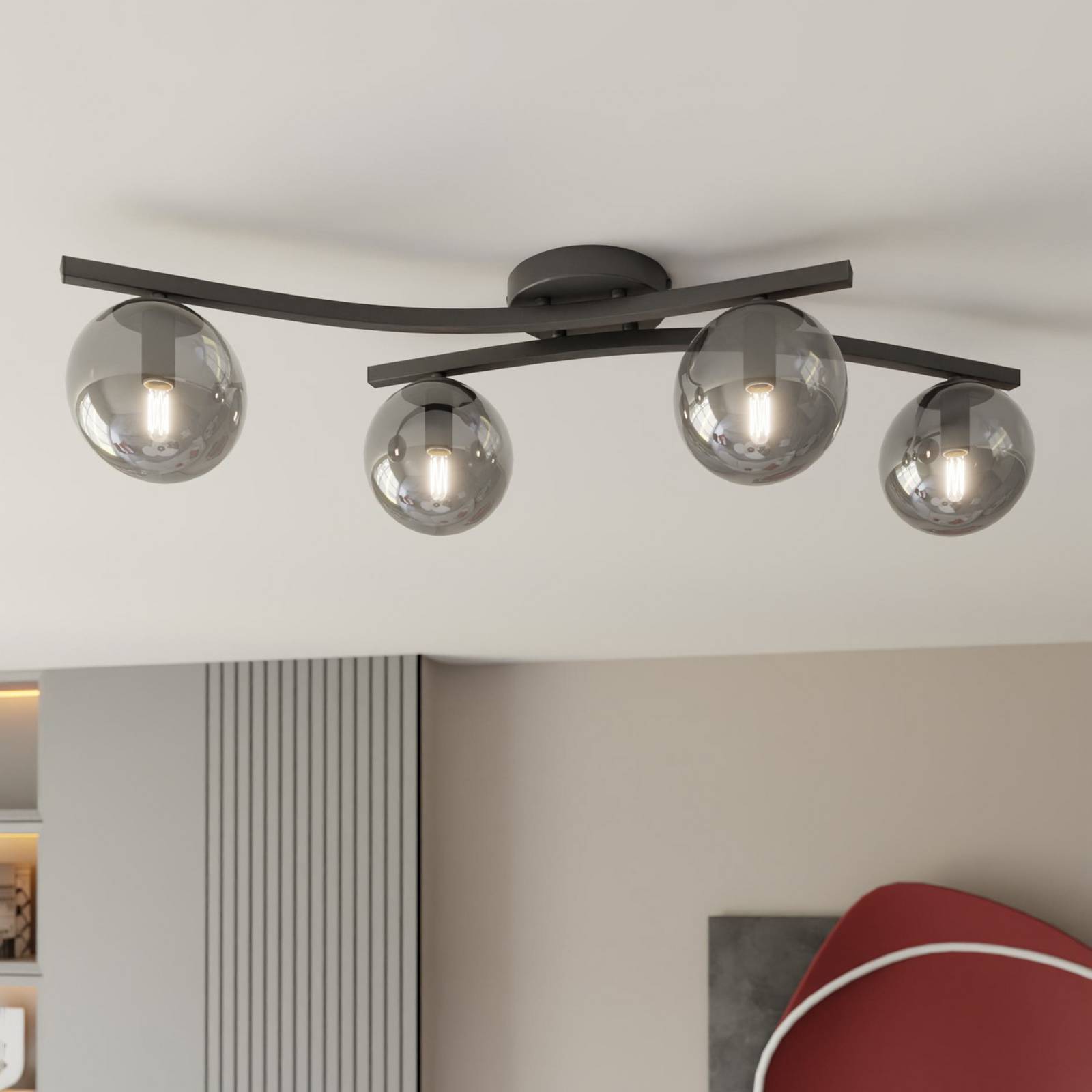 Deckenlampe Opus, Länge 84 cm, rauchgrau/schwarz, 4-flg. Deckenlampe Opus, Länge 84 cm, rauchgrau/schwarz, 4-flg. von EMIBIG LIGHTING