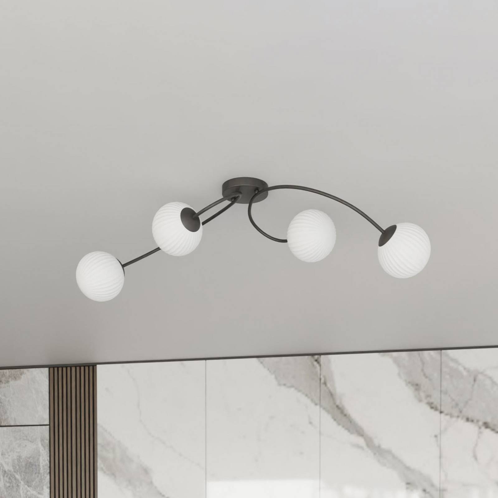 Deckenlampe Vibra, opal/schwarz, Länge 110 cm, Glas, 4-flg. Deckenlampe Vibra, opal/schwarz, Länge 110 cm, Glas, 4-flg. von EMIBIG LIGHTING