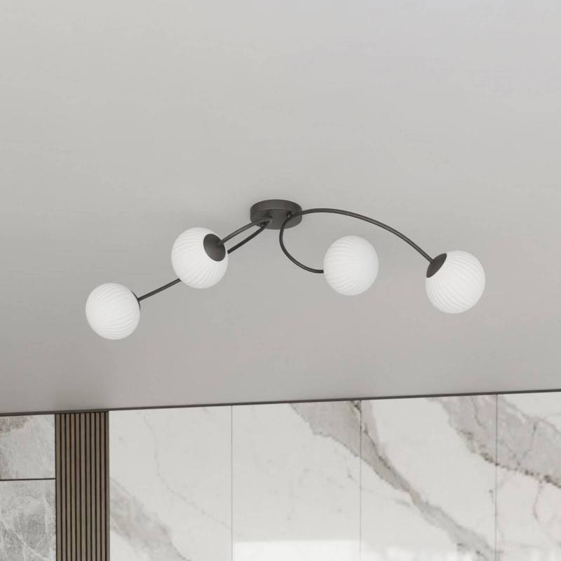 Deckenlampe Vibra, opal/schwarz, Länge 110 cm, Glas, 4-flg. von EMIBIG LIGHTING