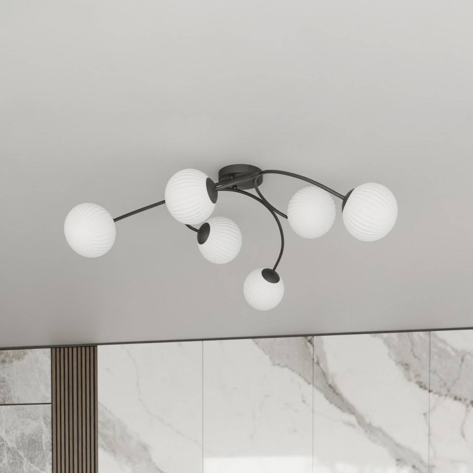 Deckenlampe Vibra, opal/schwarz, Länge 97 cm, Glas, 6-flg. Deckenlampe Vibra, opal/schwarz, Länge 97 cm, Glas, 6-flg. von EMIBIG LIGHTING