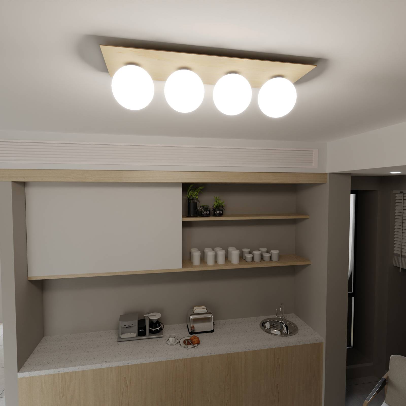 Deckenleuchte Kenzo, eckig, braun/weiß, 4-flammig Deckenleuchte Kenzo, eckig, braun/weiß, 4-flammig von EMIBIG LIGHTING