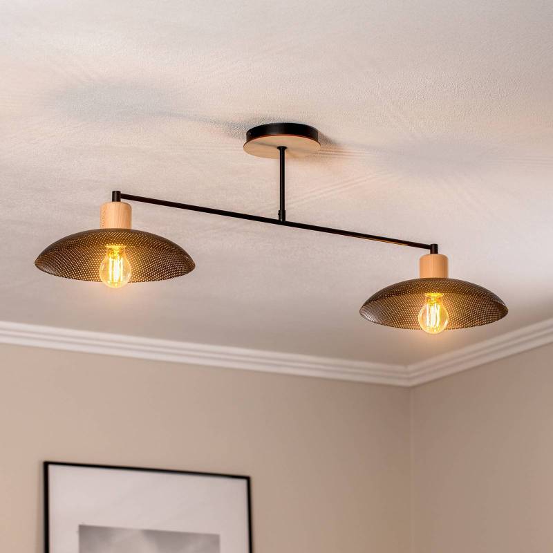 Deckenleuchte Kobe, zweiflammig, Stahl, Holz, schwarz von EMIBIG LIGHTING