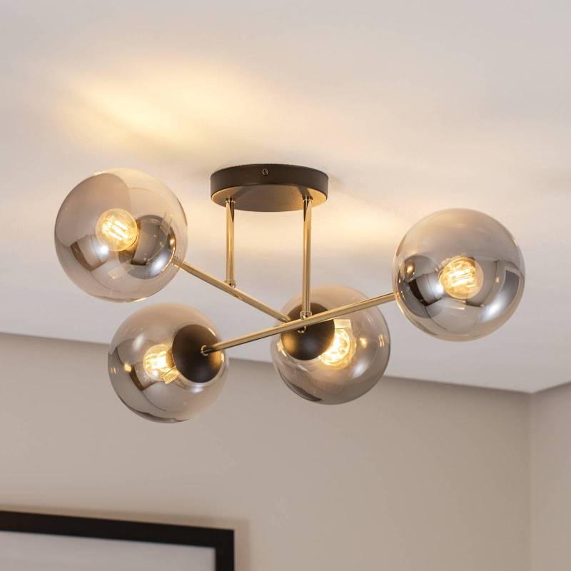 Deckenleuchte Magnum, 4-flg., grafit/gold/schwarz, Glas, E14 von EMIBIG LIGHTING