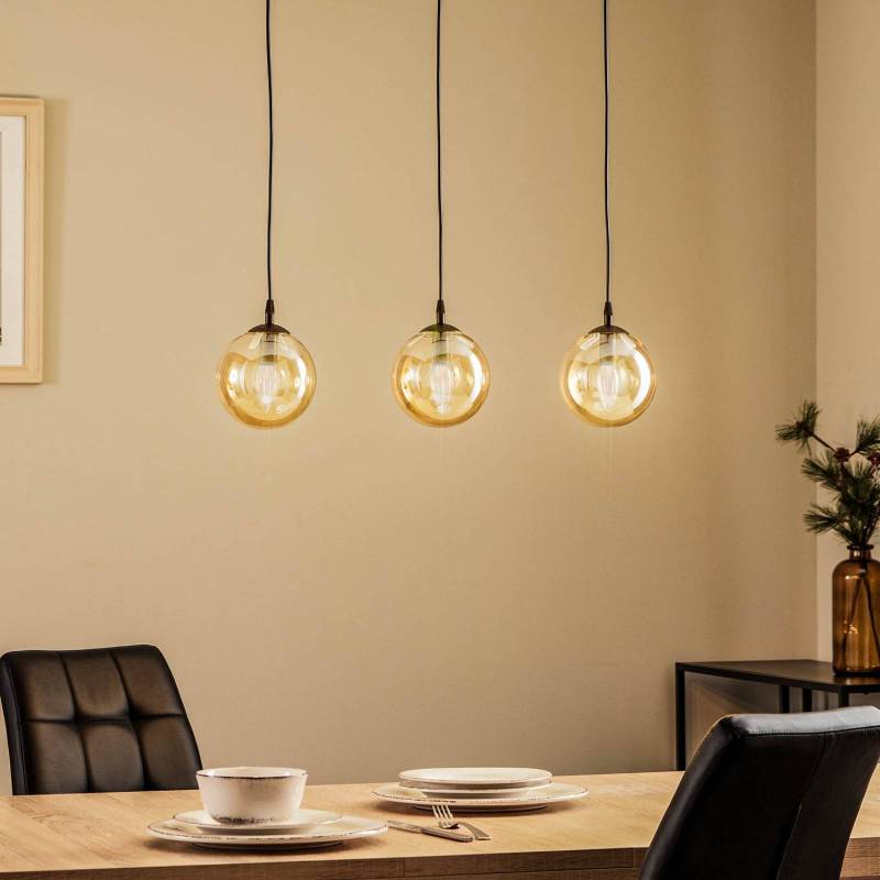 Hängeleuchte Glassy, 3-flg., gerade, schwarz, amber, Glas von EMIBIG LIGHTING